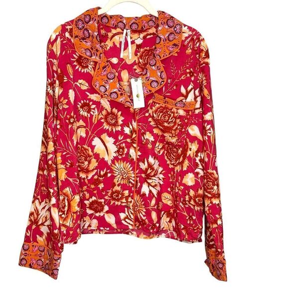 Anthropologie Pajama Top Size Small $69 NEW Kari Pink Orange Floral - Picture 1 of 10
